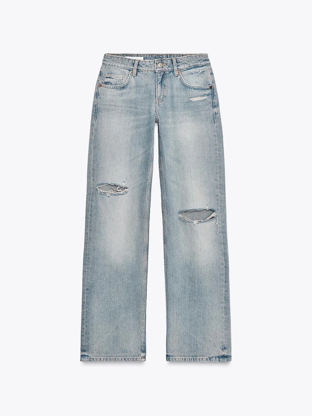 Zara Light Blue Straight Leg Distressed Jeans